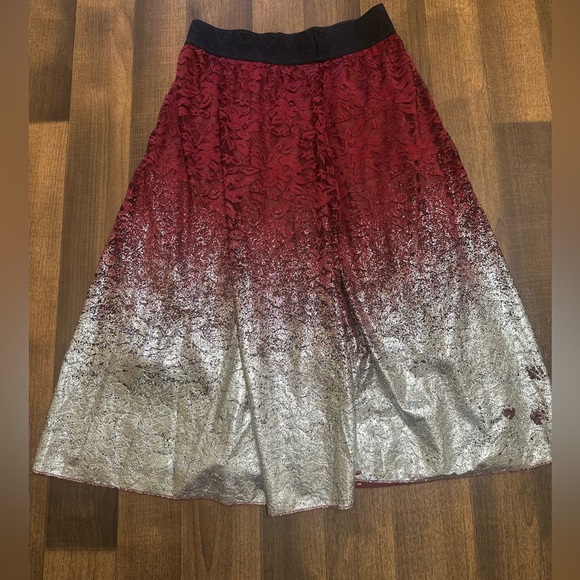 LuLaRoe 
Red and Silver A-Line Midi Skirt - Picture 1 of 12